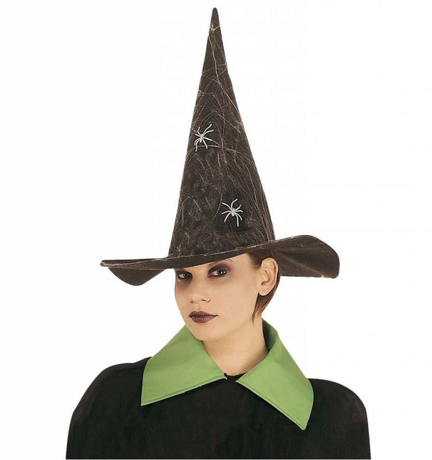 Halloweenaccessoires luxe heksenhoed met spinneweb en spinnen