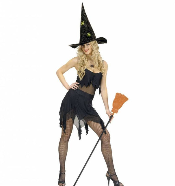 Halloweenaccessoires luxe heksenhoed met spinneweb en spinnen