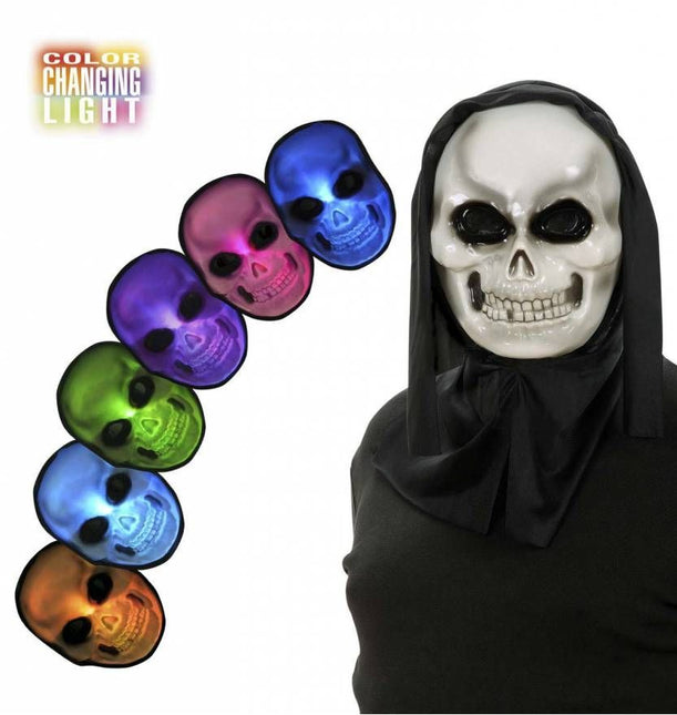 Halloweenaccessoires masker schedel meerkleurig lichtgevend ledjes