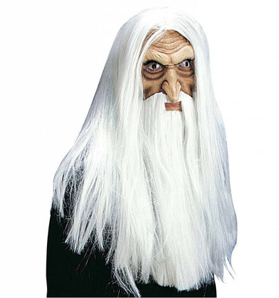 Halloweenaccessoires masker tovenaar met baard en snor