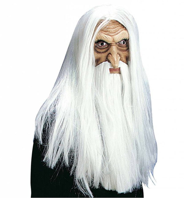 Halloweenaccessoires masker tovenaar met baard en snor