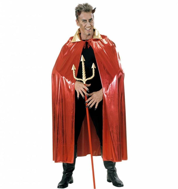 Halloweenaccessoires metalic rode cape met gouden kraag
