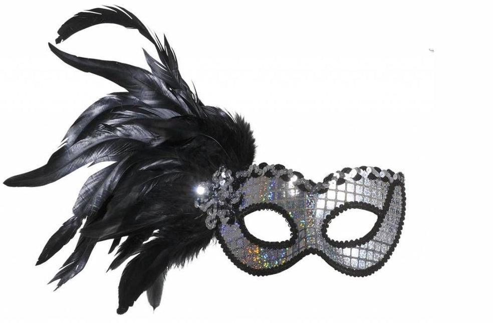 Halloweenaccessoires oogmasker holografisch met veren