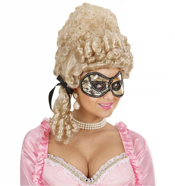 Halloweenaccessoires oogmasker zwart/goud met kant op ogen