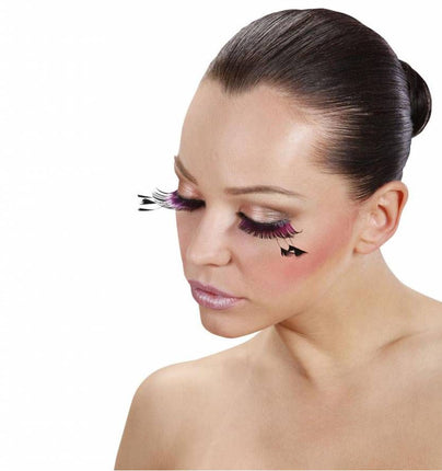 Halloweenaccessoires oogwimpers met 3 veren aan de zijkant