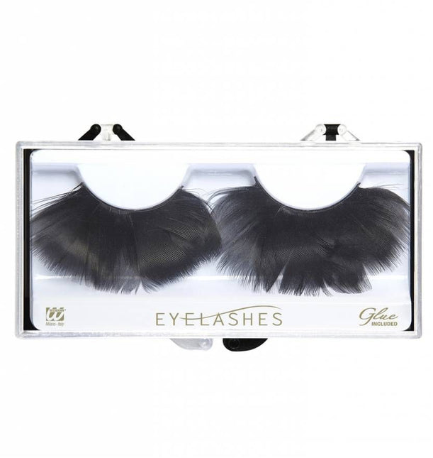 Halloweenaccessoires oogwimpers met zwarte veren