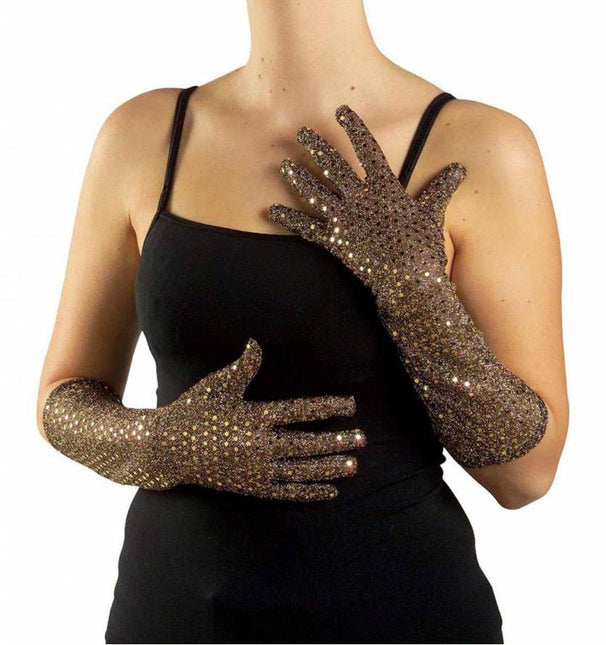 Halloweenaccessoires pailletten handschoenen goud/zilver