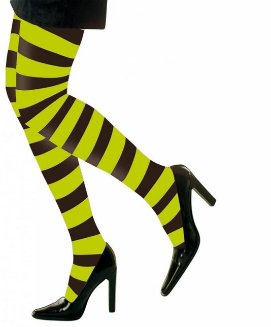 Halloweenaccessoires panty gestreept neon