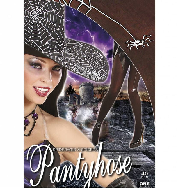 Halloweenaccessoires: Panty met spinnenweb en spin