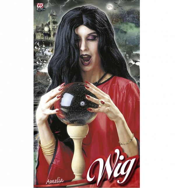 Halloweenaccessoires pruik heks Amelia zwart