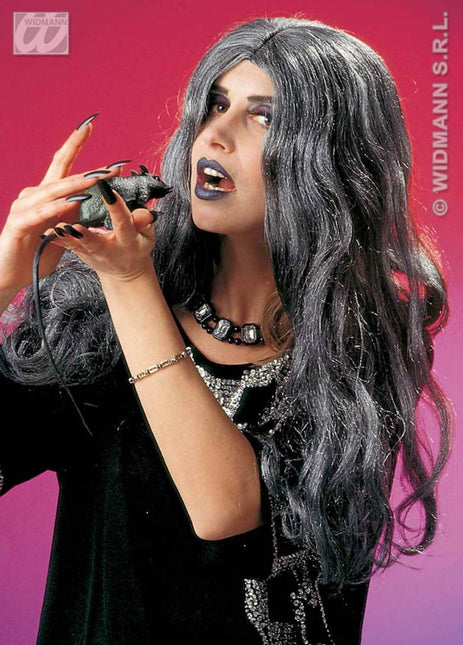 Halloweenaccessoires pruik heks Crudelia grijs