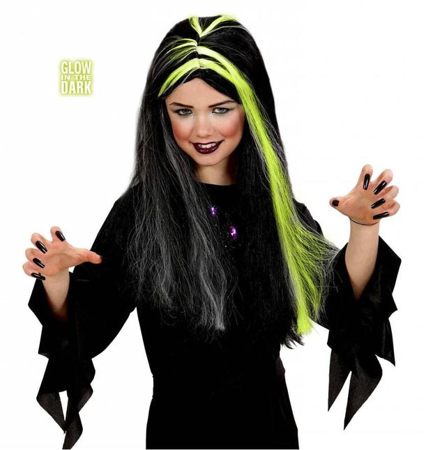 Halloweenaccessoires pruik heks kind