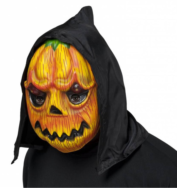 Halloweenaccessoires pvc pompoenmasker met kap