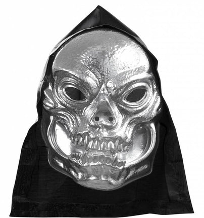 Halloweenaccessoires pvc schedelmasker metalic met kap