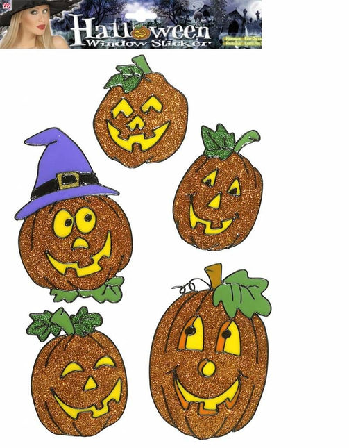 Halloweenaccessoires: Raamstickers 13 cm pompoenen