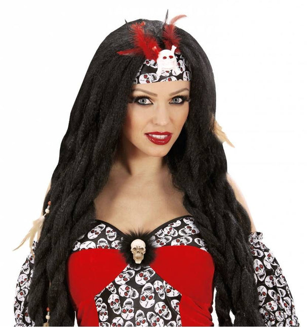 Halloweenaccessoires: Schedelbroche met veren