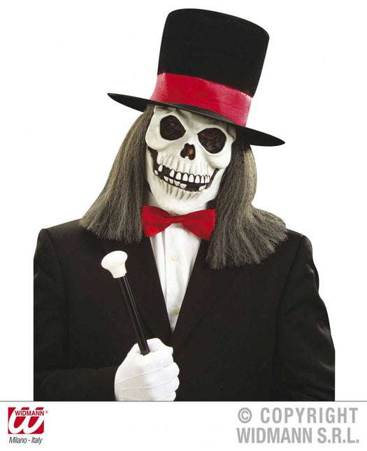 Halloweenaccessoires schedelmasker met hoed en haar