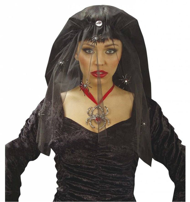 Halloweenaccessoires sluier met diamanten en spinnen