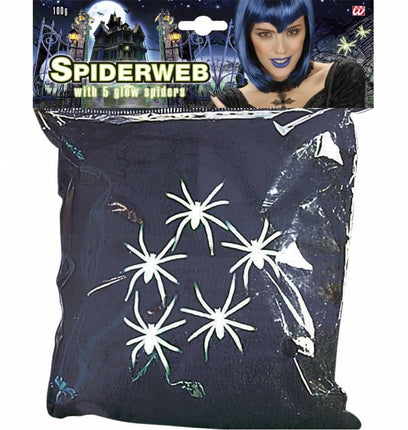 Halloweenaccessoires spinnenweb zwart 100 gram met 5 spinnen