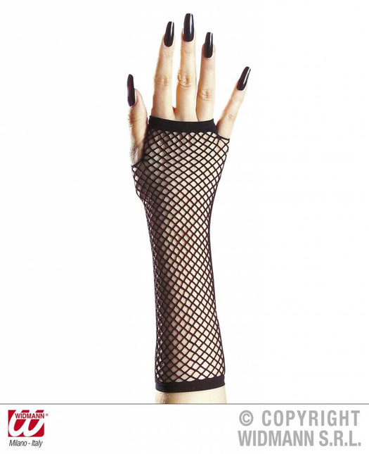 Halloweenaccessoires vingerloze nethandschoenen zwart