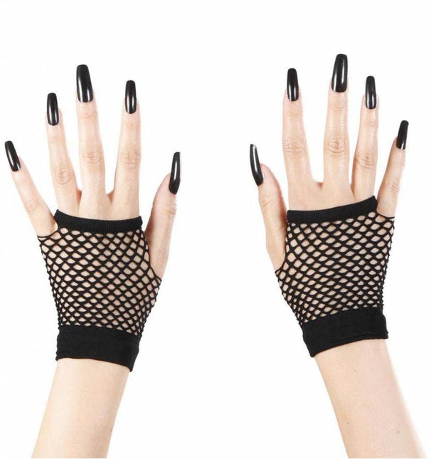 Halloweenaccessoires vingerloze nethandschoenen zwart