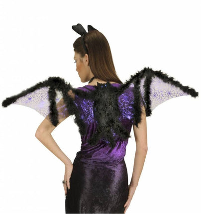 Halloweenaccessoires vleugels vleermuis met marabou