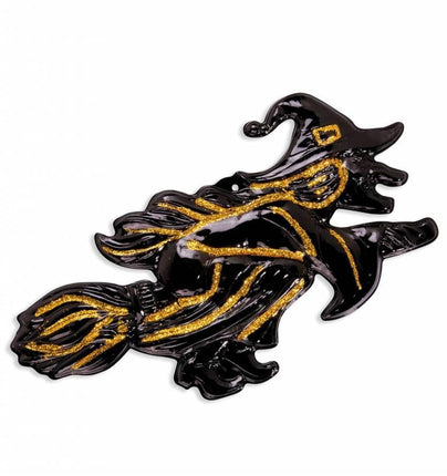 Halloweenaccessoires wanddecoratie heks met glittergoud