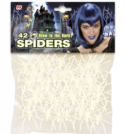 Halloweenaccessoires: Zakje met 40 lichtgevende spinnen