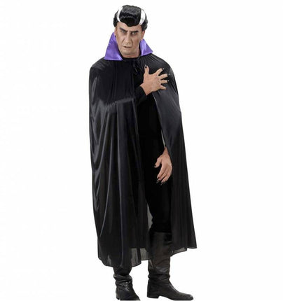 Halloweenaccessoires zwarte cape met paarse kraag