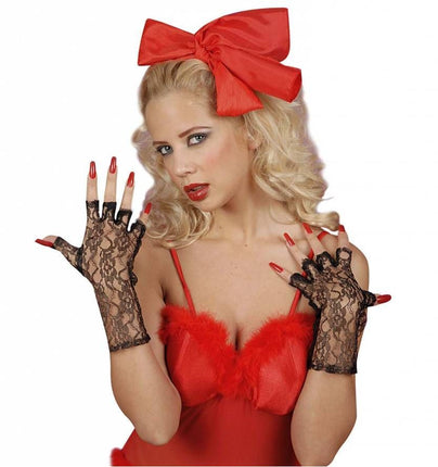 Halloweenaccessoires zwarte vingerloze handschoenen 25cm