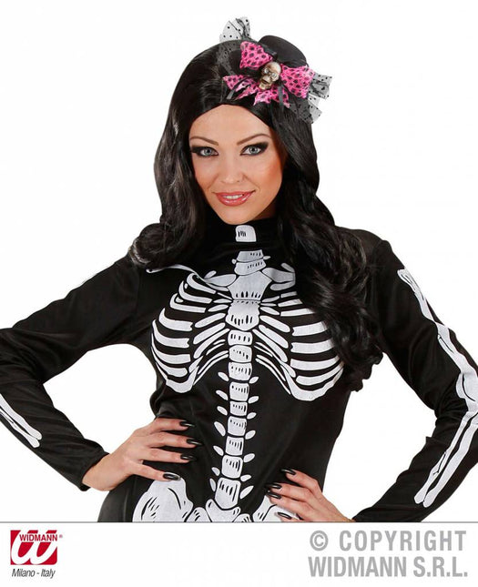 Halloweenartikel mini hoge hoed schedel met strik