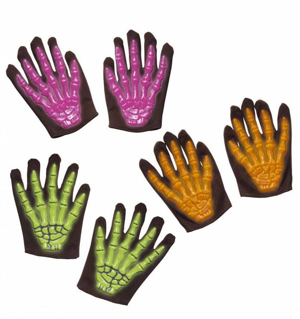 Halloweenartikel skelethandschoenen 3d neon l.i.d.