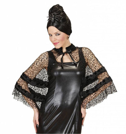 Halloweenkleding cape zwarte weduwe