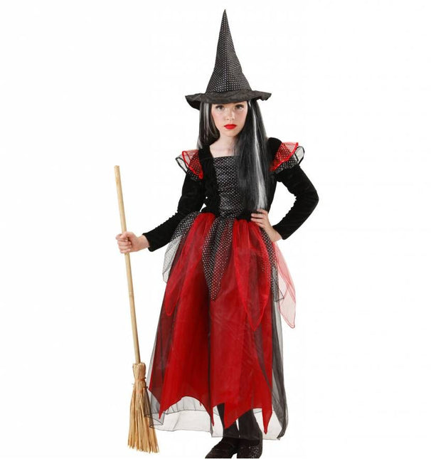 Halloweenkleding heks kind zwart/rood