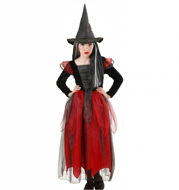 Halloweenkleding heks kind zwart/rood