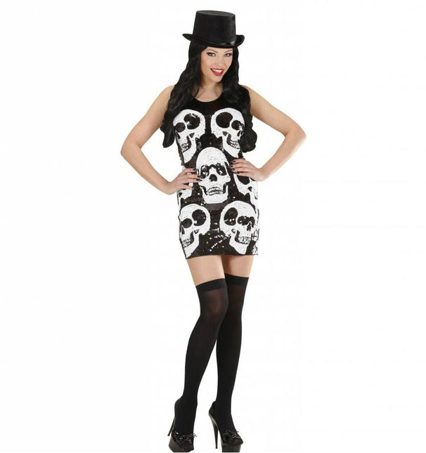 Halloweenkleding paillettenjurk schedels