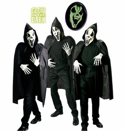 Halloweenmasker: Geesten maskers met cape en kraag (glow in the dark)