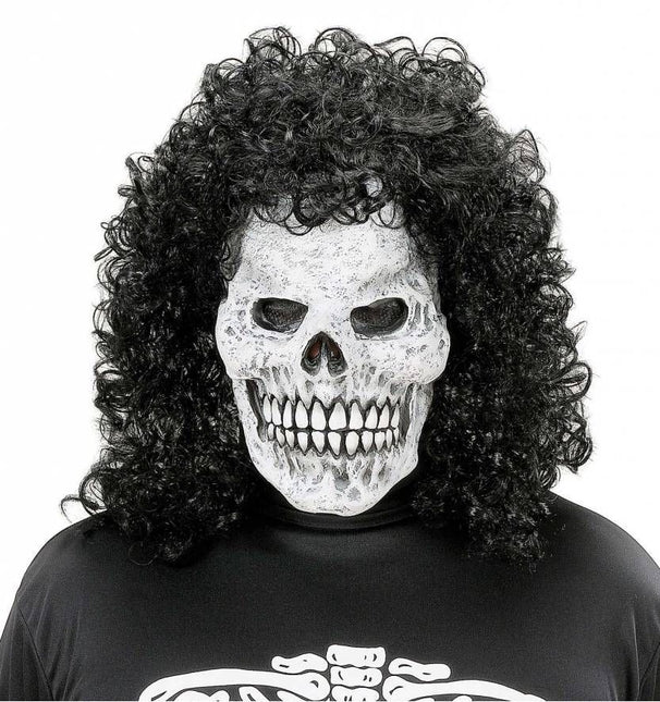 Halloweenmasker: Schedel maskers met krulpruik