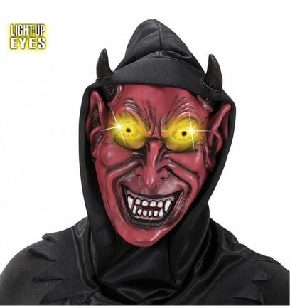 Halloweenmaskers: Duivelsmasker met kap en lichtgevende ogen