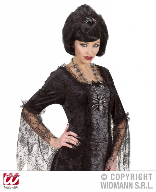 Halloweenpruik zwarte weduwe met spin