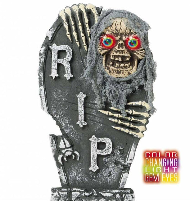 Horroraccessoires: Grafsteen R.I.P 60 cm met wisselende lichtkleuren