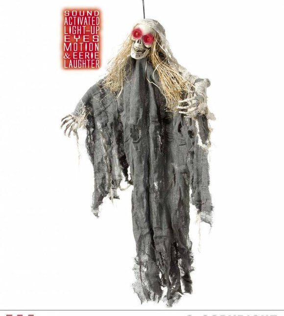 Horroraccessoires: Hangdeco Skelet met oplichtende ogen 90 cm