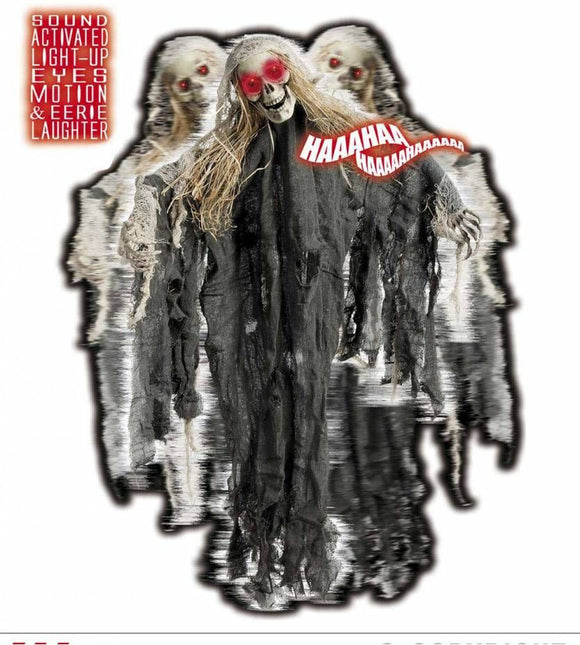 Horroraccessoires: Hangdeco Skelet met oplichtende ogen 90 cm