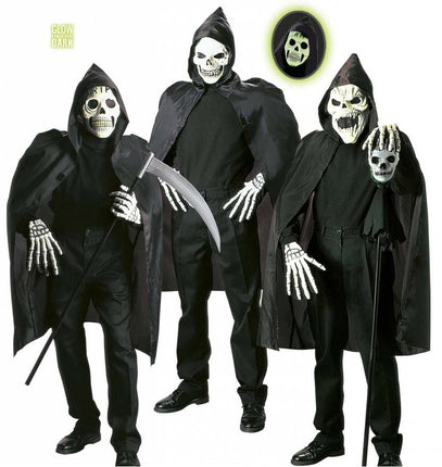 Schedelmasker met cape en kraag (glow in the dark)