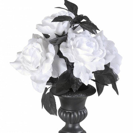 Bloemstuk met 6 witte rozen met kleurverlichting