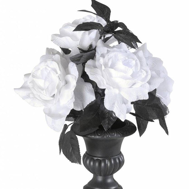 Bloemstuk met 6 witte rozen met kleurverlichting
