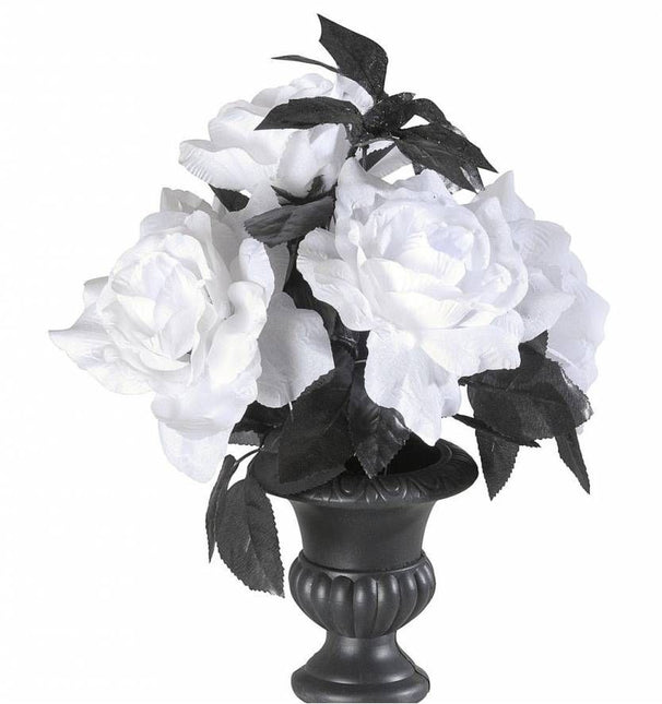 Bloemstuk met 6 witte rozen met kleurverlichting
