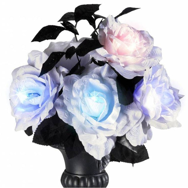 Bloemstuk met 6 witte rozen met kleurverlichting