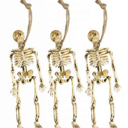 Halloweenaccessoires: 3 Skeletten opgehangen 15 cm