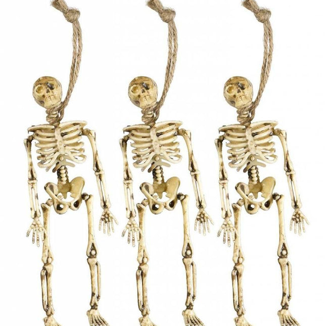Halloweenaccessoires: 3 Skeletten opgehangen 15 cm